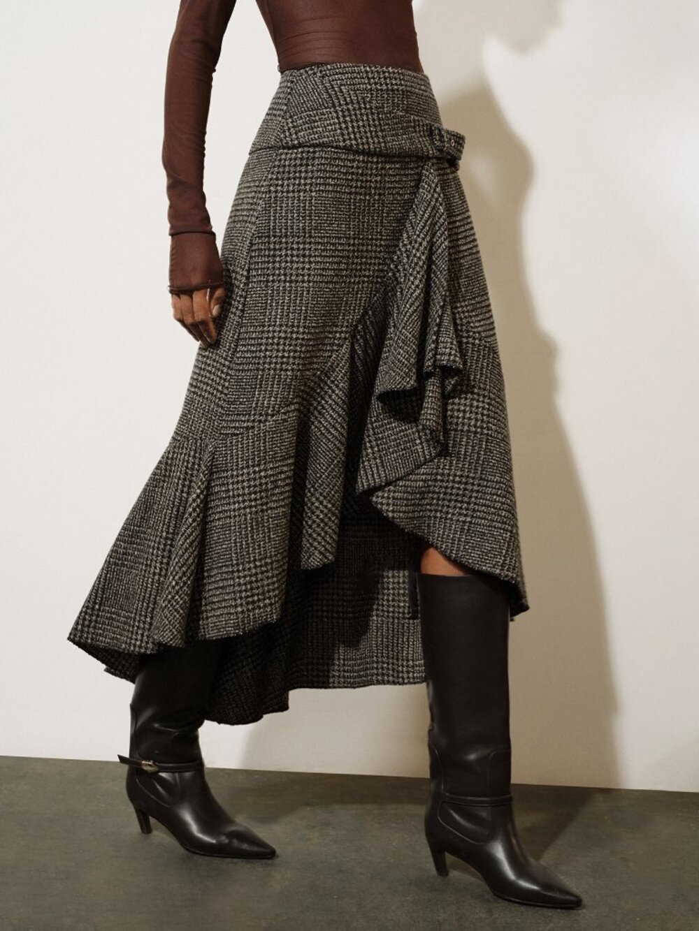 Multicolor Elegant Women's Regular Length Asymmetric Tweed Wrap Skirt